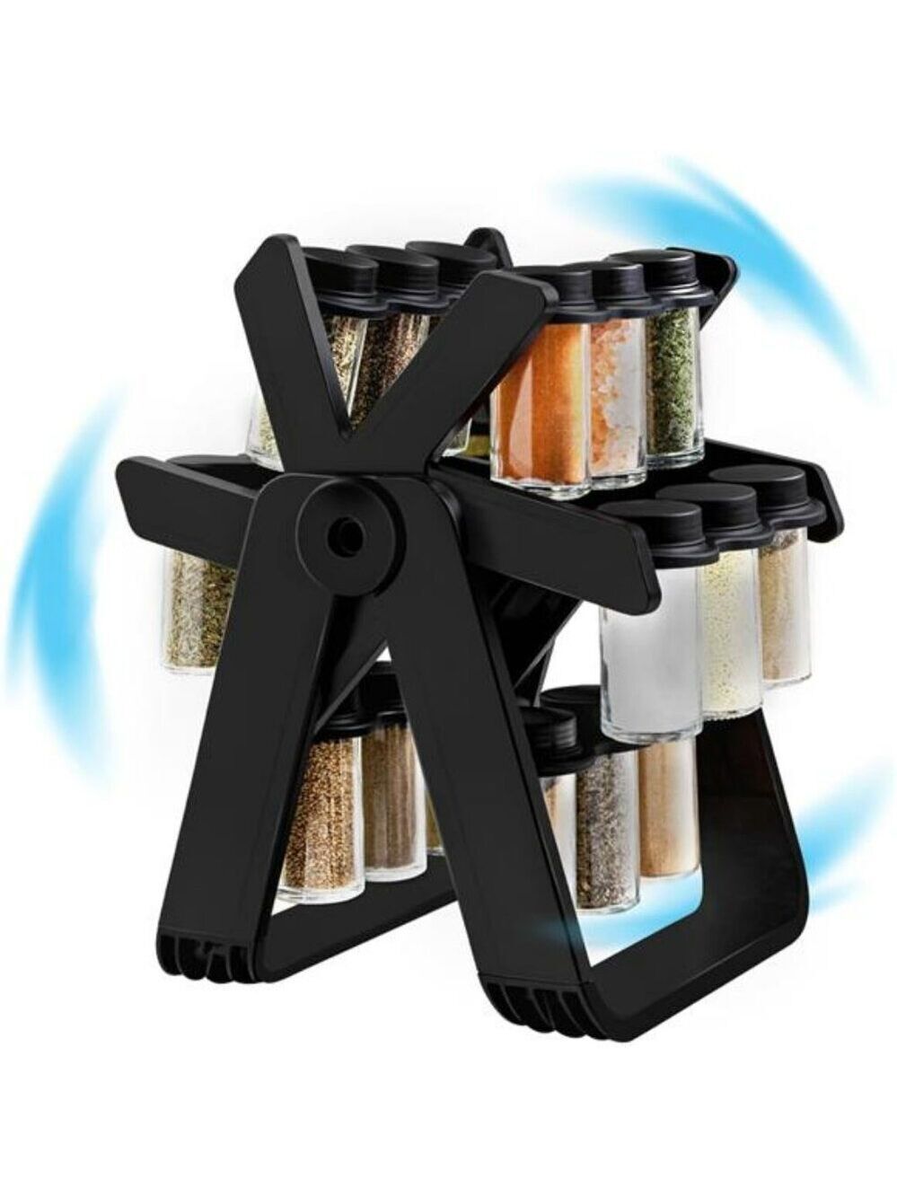 Rotating spice rack with 18 glass jars ferris wheel countertop kitchen organizer
